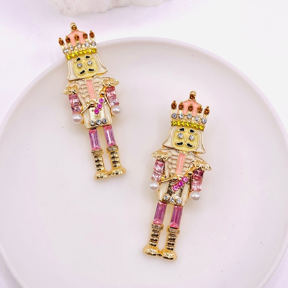 Pink Holiday Nutcracker Earrings - Picture 3 of 4